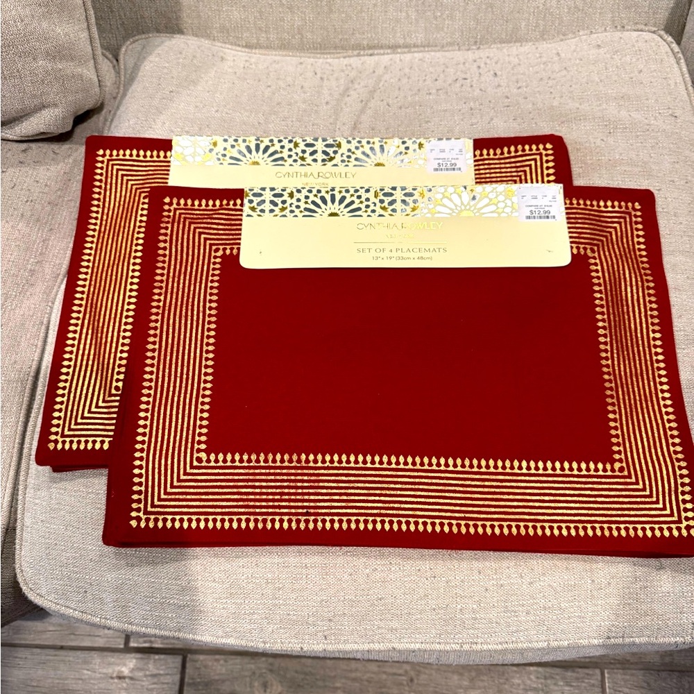 Cynthia Rowley, Red & Gold, Set of 4 Placemats x 2